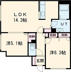 グランドゥールB 2LDKの間取図画像