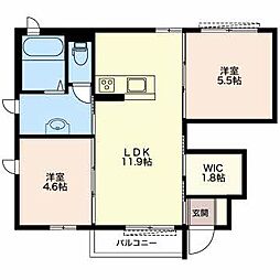 クレセオ下箕田 2LDKの間取図画像