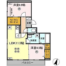 トリシア西崎本町 2LDKの間取図画像