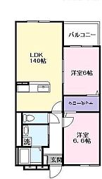 ハートフルマンション旭森 2LDKの間取図画像