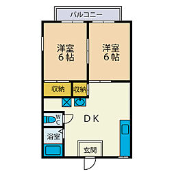エクメーネ妻田 2DKの間取図画像