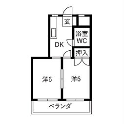 コーポ山田2 2DKの間取図画像