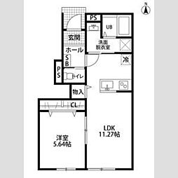一宮市小信中島アパート 1LDKの間取図画像
