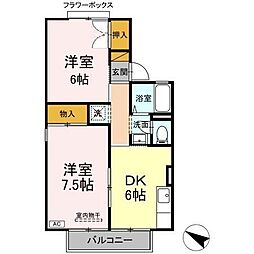 シャトレー庄司 2DKの間取図画像