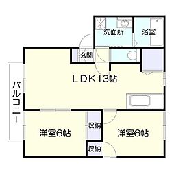 チェリーハイツTWOA棟 2LDKの間取図画像