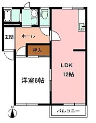 タウニイ石田 1LDKの間取図画像