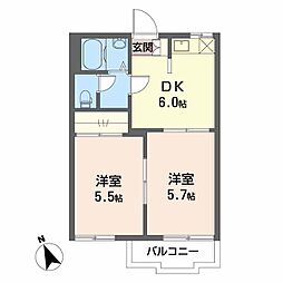 ジュネス御林A 2DKの間取図画像