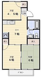 阿波屋ハイツB 3DKの間取図画像