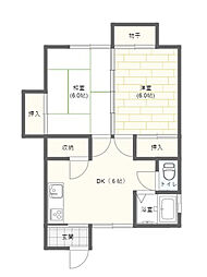 サングリーンハウスB 2DKの間取図画像