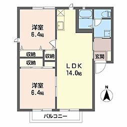 ガーデンハイツ下沼D棟 2LDKの間取図画像