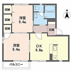 DiasPrimaveraB棟 2DKの間取図画像
