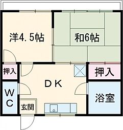 プティボヌール 2DKの間取図画像