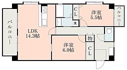 サンレスト大津 2LDKの間取図画像