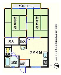 サンシティ北新在家B棟 2DKの間取図画像