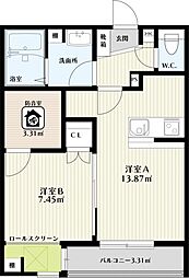 成田市野毛平アパート 1SLDKの間取図画像