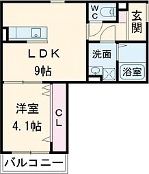 熊本市中央区渡鹿3丁目アパート 1LDKの間取図画像