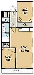 サンステージ北沖洲1 2LDKの間取図画像