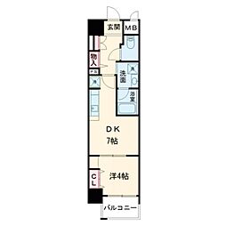 セイワパレス本町東 1DKの間取図画像