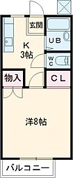 ラッシュウエスト 1Kの間取図画像