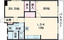 大橋ビルA 2LDKの間取図画像
