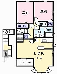 ラ・レーヴun 2LDKの間取図画像