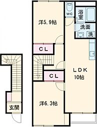 フォレストヴィラ1 2LDKの間取図画像