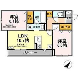 座間市広野台1丁目アパート 2LDKの間取図画像