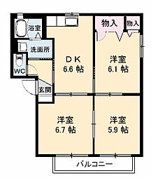 サニーズ福庭2A 3Kの間取図画像