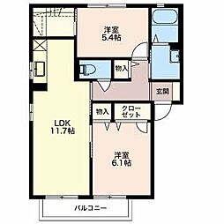 フォンティーヌ東D 2LDKの間取図画像