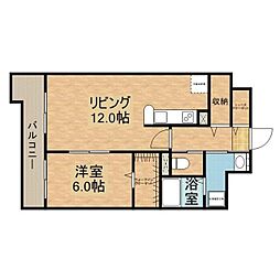 エヴァーグリーン思案橋 1LDKの間取図画像