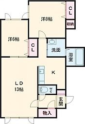 ウッドパレス 2LDKの間取図画像