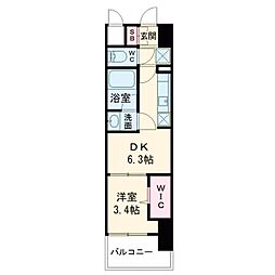 Alivis九条 1DKの間取図画像