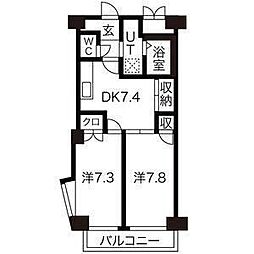 多賀城ロジュマンG棟 2DKの間取図画像