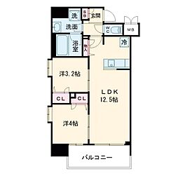 ルフォンプログレ南森町 2LDKの間取図画像
