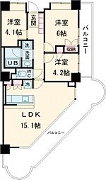 所沢スカイライズタワー 3LDKの間取図画像