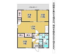 上馬寄スカイハイツ 3LDKの間取図画像