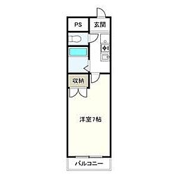 クレールたつた 1Kの間取図画像