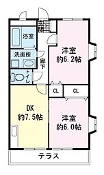 サン・ヒルズウノ 2DKの間取図画像