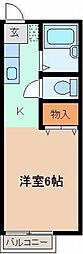 スクエアハウスコバヤシB ワンルームの間取図画像