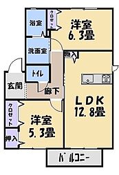 サウスナチュラルコートA棟 2LDKの間取図画像