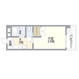 ピアリード大分 1Kの間取図画像