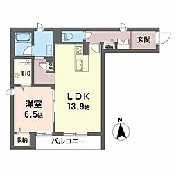 広瀬コーポB棟 1LDKの間取図画像