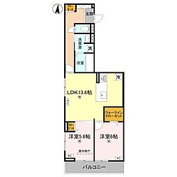 D-ROOM中小坂 2LDKの間取図画像