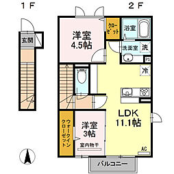 ヴィルヌーブ相坂F 2LDKの間取図画像