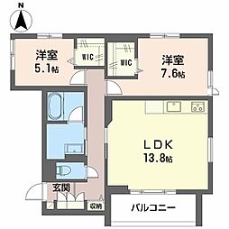 Crestieq大岩本町 2LDKの間取図画像