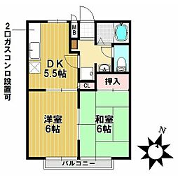 ジュネス大井 2DKの間取図画像