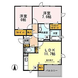 Re・EARTHの杜やま棟 2LDKの間取図画像
