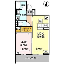 宇都宮市ゆいの杜6丁目アパート 1LDKの間取図画像