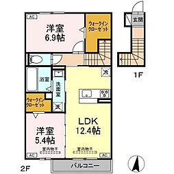 メテオール 2LDKの間取図画像