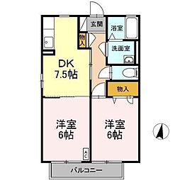 クローバーハウスB 2DKの間取図画像